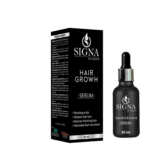 Signa by Aman hair growth serum bottle and packaging on a white background