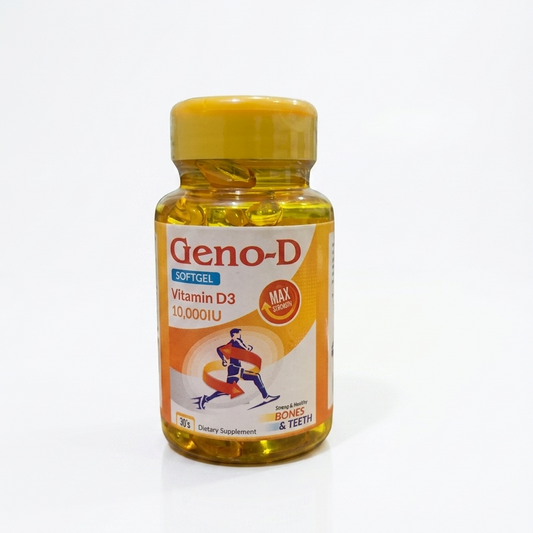 Geno-D Vitamin D3 supplement bottle on a white background
