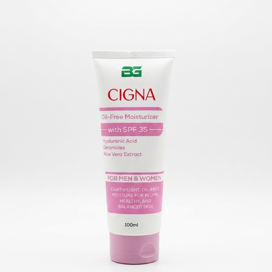 Cigna skincare product with pink and white packaging on a white background