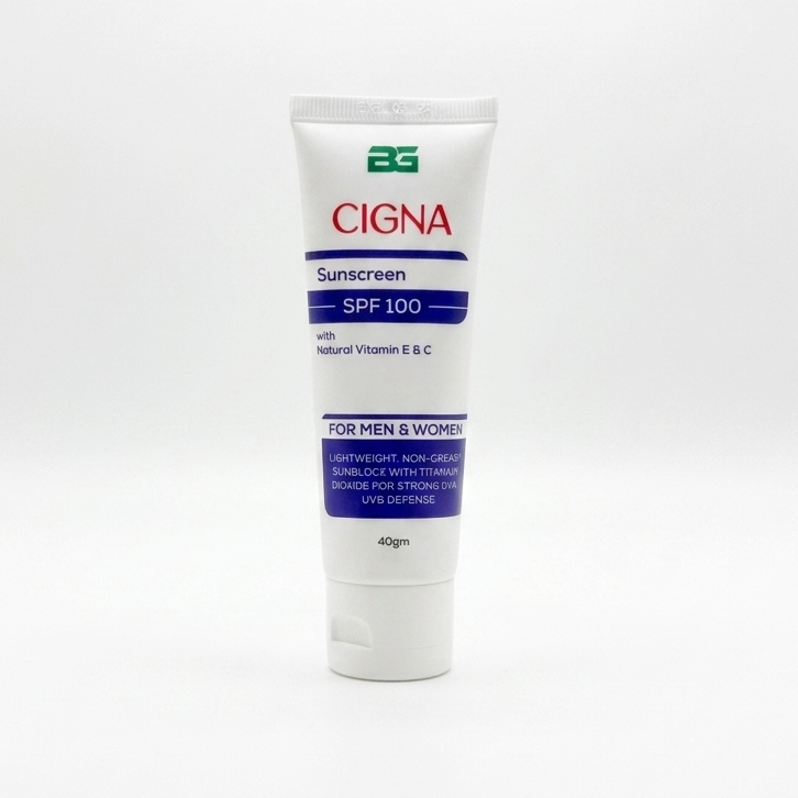 Cigna sunscreen tube on a white background