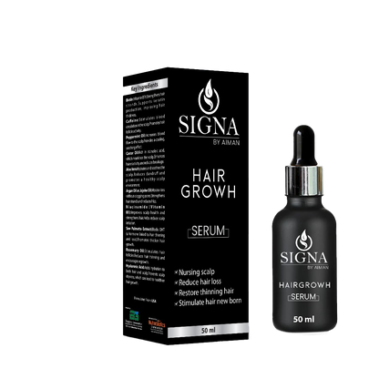 Signa by Aman hair growth serum bottle and packaging on a white background