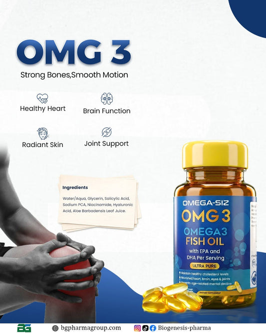 Omega-Siz OMG3 – 1000mg Fish Oil for Heart, Joint & Brain Support (30 Softgels)